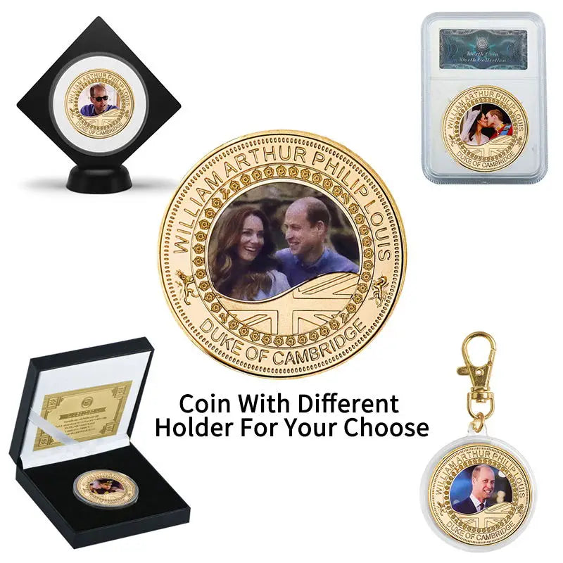 Prince William Catherine UK Gold Plated Commemorative Coin British Royal Family Challenge Coin Queen Elizabeth II Souvenir Gifts