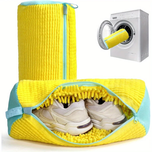 NEW Arrivals Durable Shoe Washing Machine Bag for All Shoe Types-Yellow with Blue Zipper, Ideal for Sneakers and Casual Shoes, Laundry Wash Bag