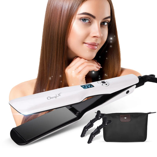 CkeyiN 44mm Tourmaline Ceramic Hair Straightener LCD Display Fast Heating Flat Iron Adjustable Temperature Straightening Iron