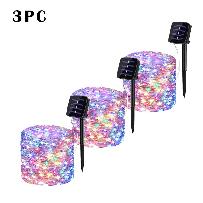 NEW Arrivals LED Solar String Light Outdoor Garden Pathway Courtyard Fairy Lights Led Twinkle Waterproof Lamp Bulbs for Christmas Party Decor 7m/12m/22m/32m/52m/102m Lighting Decoration Supplies