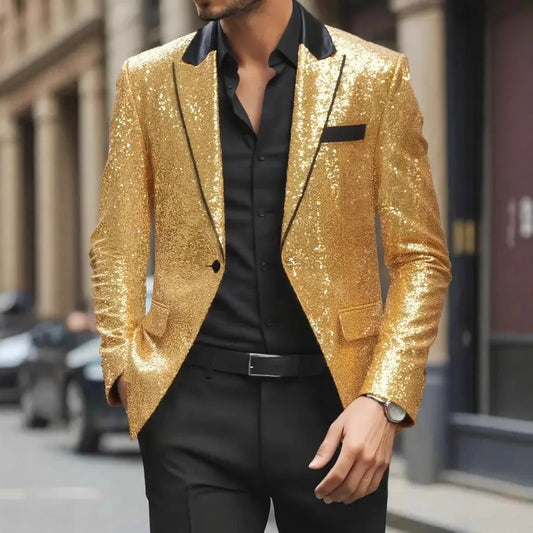 7 Colors S-2XL UK Size Men's Luxury Sequined Night Clubwear Business Dinner Wedding Guest Suit Stage Host Suit Jacket Banquet Performance Male Luxury Formal Clothing Supplies