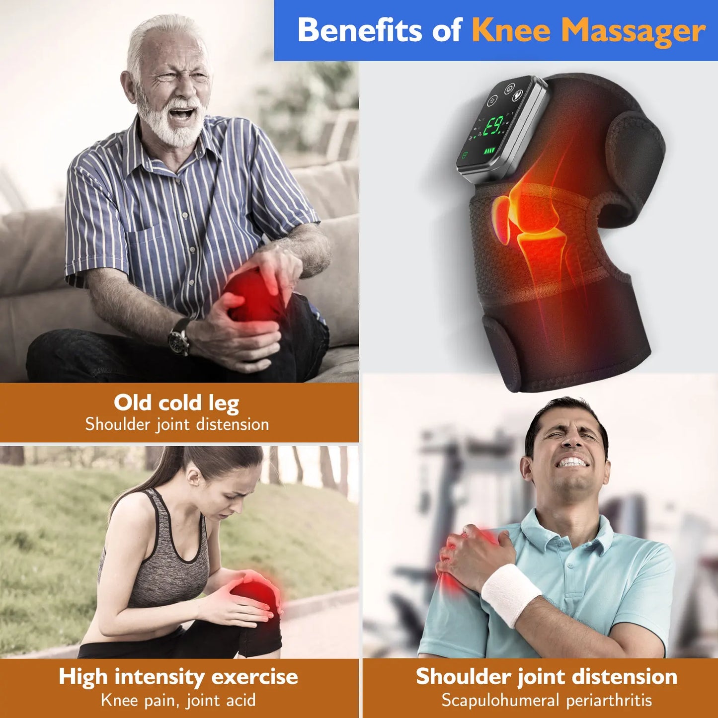 NEW 1-2 PCS Set 4000mAh Rechargeable Knee Massager 3 Gear Vibration Massage Adjustable Shoulder Brace Electric Heating Pads Leg Knee Warmer Health Care Supplies