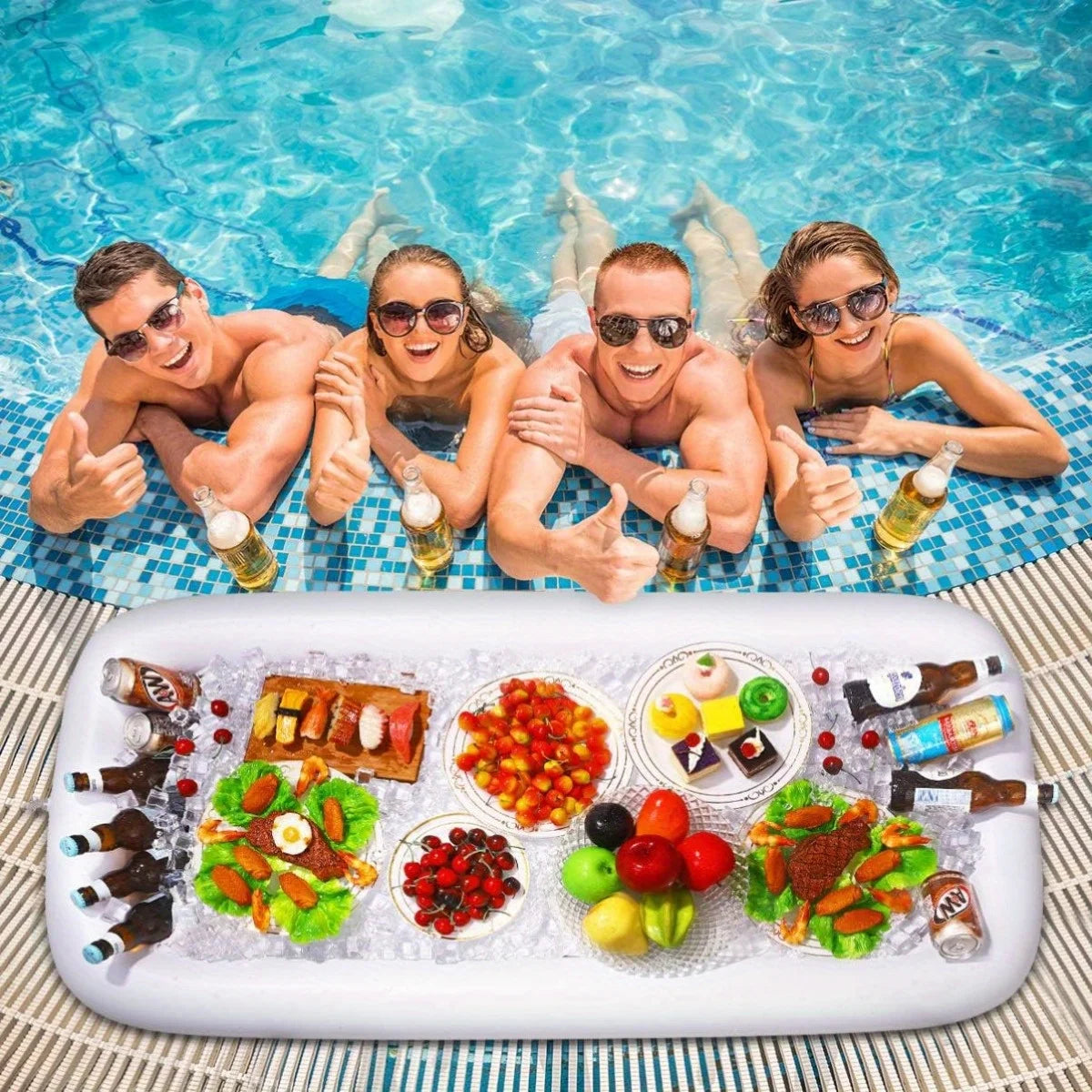 Inflatable service bar salad ice tray food and beverage container, suitable for barbecue, picnics, swimming pools, parties