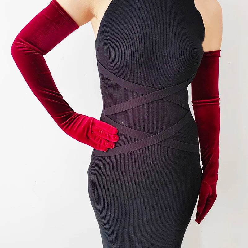 44cm 52cm 65cm Autumn Winter Warm Women Banquet Opera Solid Long Gold Velvet Gloves Retro Elegant Soft Tight Not Bloated Elastic