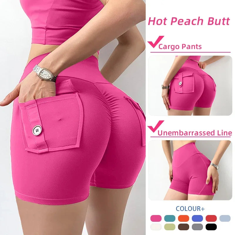 Yoga Tight Shorts for Women Pocket Scrunched Butt Gym Leggings High Waist Push Up Tights Sexy Sports Shorts Fitness Running Shorts