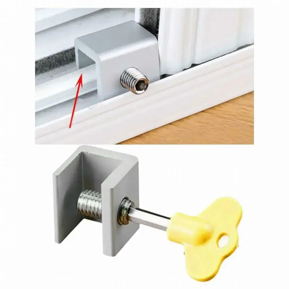 Babies Kids Pets Double Holes Door Shutter Safety Lock Restrictor Sliding Doors Windows Stopper Restrictor Window Security Key Lock Child Safety Anti-Theft Door Stopper