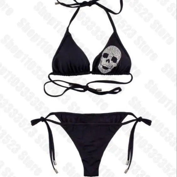 2 PCS Set S-XL Size Y2K Sexy Women Skeleton Swimwear Bikini Set Bra Tie Side G-String Thong Beach e Suit Swimsuit Emo Girls Punk Beachwear