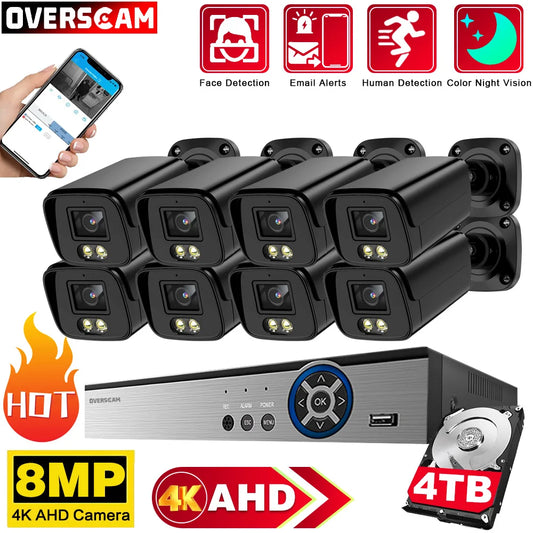 8CH 8.0MP 24H Full Color Night Vision CCTV AHD Camera KIT Set 8MP 4K Outdoor Waterproof Street Luminous Monitor Security System