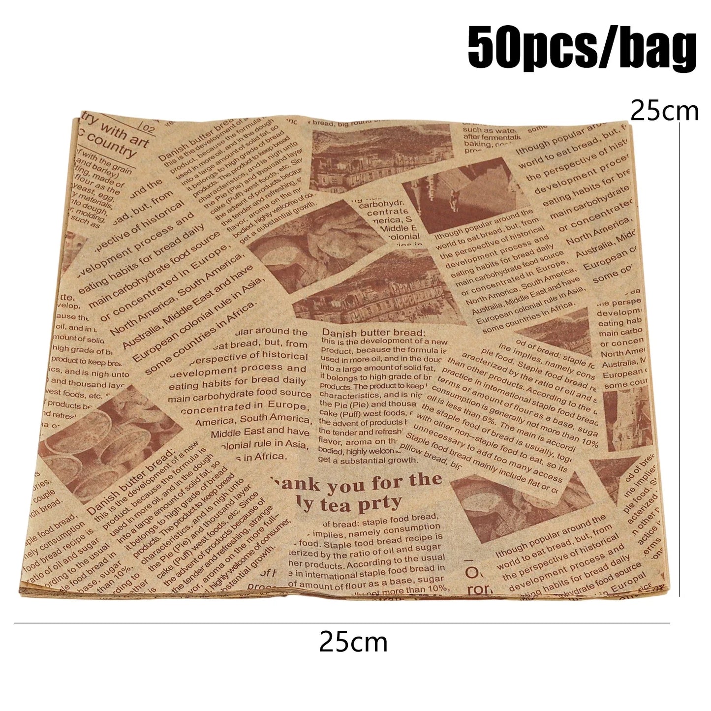 50/100 PCS Set Oil-Proof Non-Stick Baking Paper Bread Burger Wrapping Paper Food Basket Liner Newspaper Greaseproof Deli Paper Sandwich Package Liners.