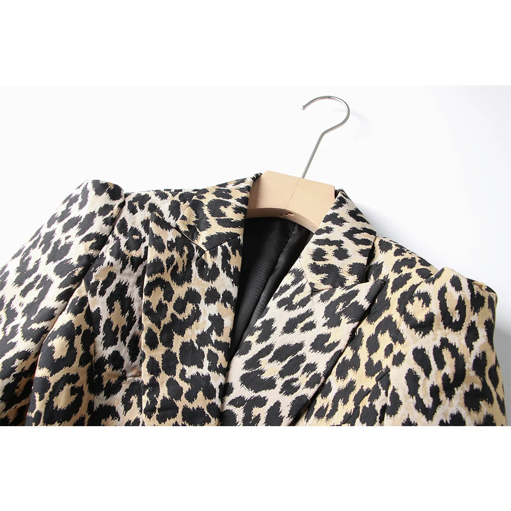 Spring Autumn Customized Fabric Best Quality Bargain Price Women Classic Leopard Printing Slim Street Blazers Female Jackets