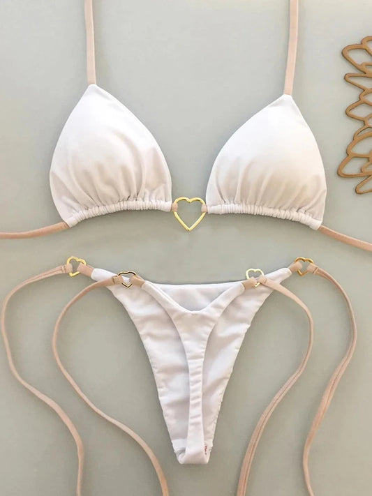 NEW 5 Colors Triangle Thong Bikini  Women Halter Swimsuit Solid Sexy Brazilian Swimwear Female Bathers Bathing Swimming Water Pool Swim Suit Ladies  Sexy Beachwear