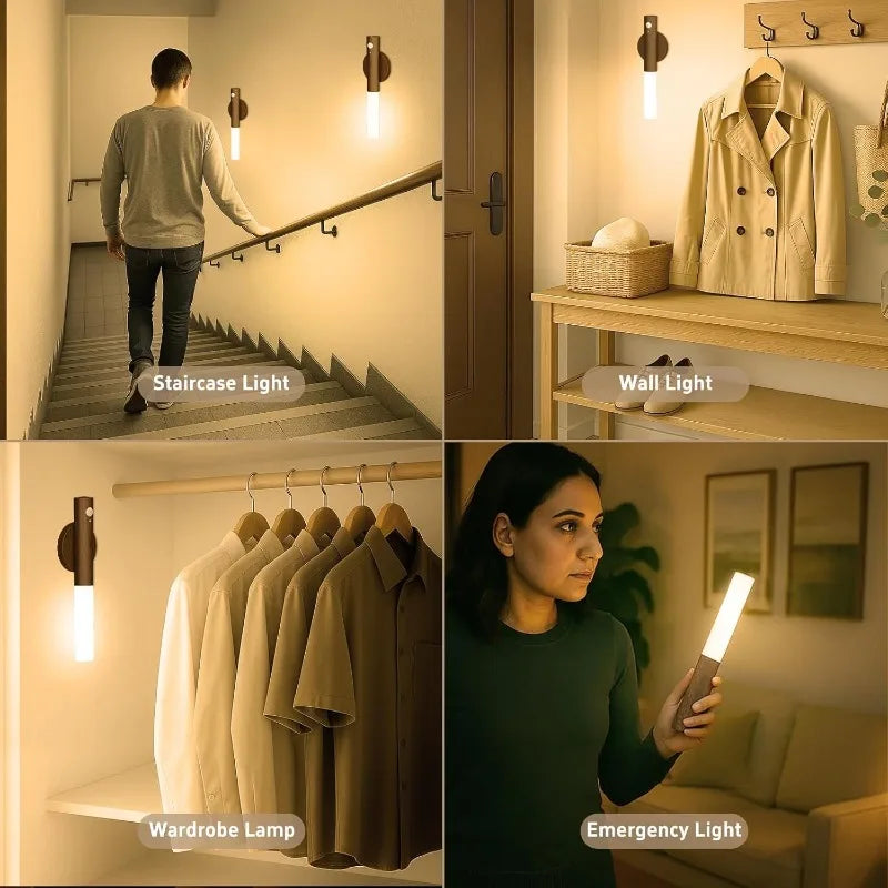 4 PCS Set Motion Sensor Night Lights Magnet Body Rechargeable LED Wireless Wall Lamp Portable Decor Indoor Torch Lighting for Bedroom