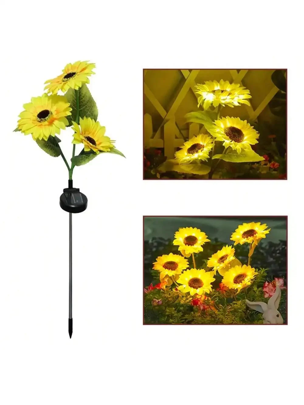 1PC 3 Heads Solar Powered Sunflower Light Outdoor Waterproof LED Ground Insert Lawn Lamp For Garden Lawn Courtyard Decoration