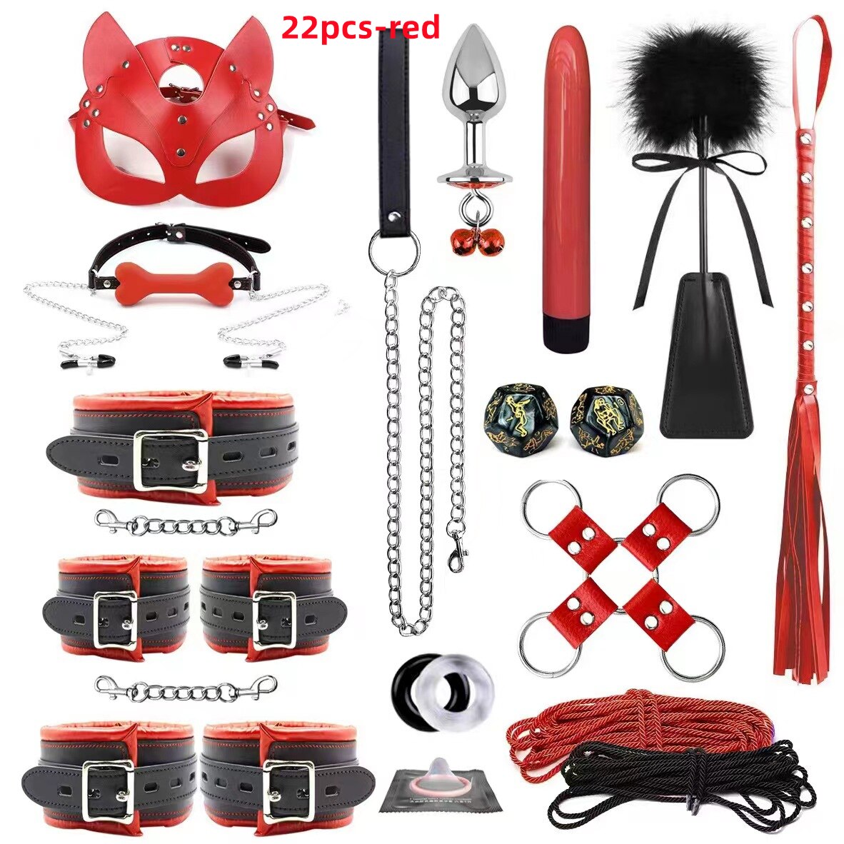 Adult leather plush bondage bundle set, gag, whip, butt plug, sex toys for women, nipple clips, erotic toys