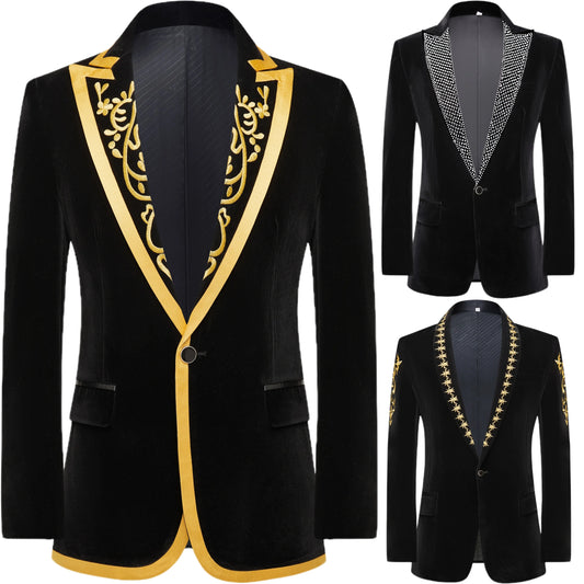 M-5XL Plus Size 3 Types Solid Color Luxury Velvet Men's Formal Business Red Carpet Suits High-Quality Wedding Art One Button Velveteen jacket for Stage Costume Evening Party Male Clothing Supplies