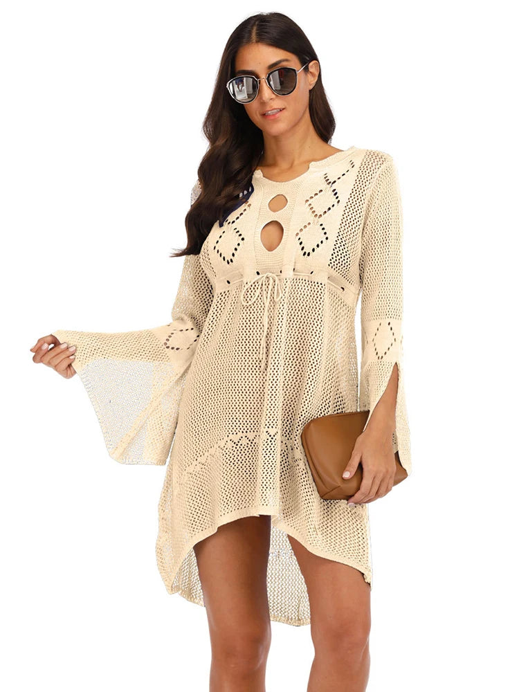 NEW Arrivals 7 Colors Sexy Cover Up Bikini Women Swimsuit Cover-Up Beach Bathing Suit Beach Wear Knitting Swimwear Mesh Beach Dress Tunic Mini Dress