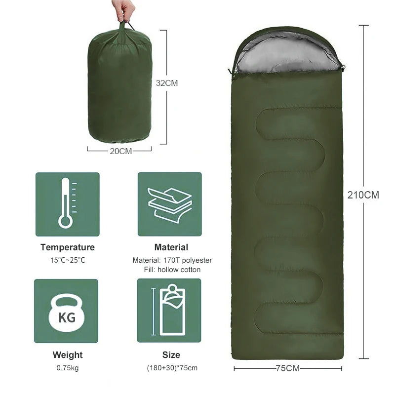 Camping Sleeping Bag Lightweight 4 Season Warm Envelope Backpacking Outdoor Mummy Cotton Winter Sleeping Bag
