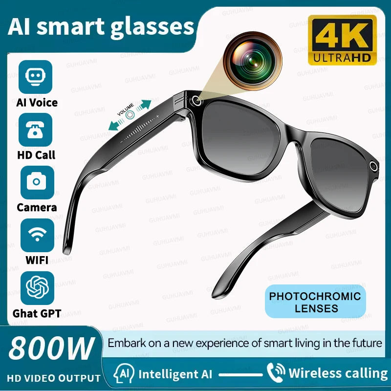 NEW AI Smart Glasses with 8MP Camera Video Recording 100+ Languages Translation Sunglasses Bluetooth Call Music Play Men Women Smart Sunglasses