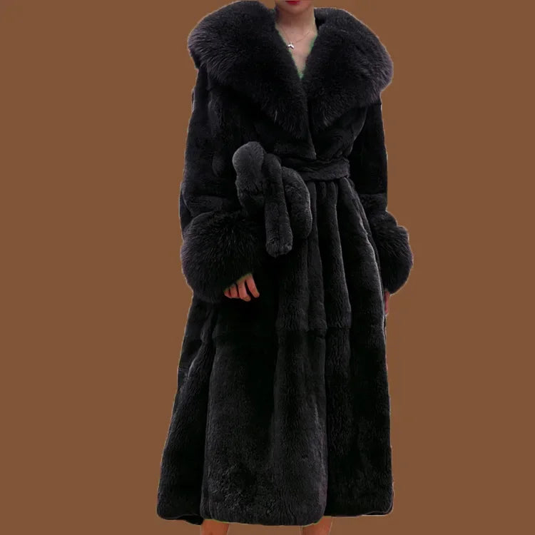 NEW Arrivals Women S-3XL Plus Size 8 Colors Luxury Long Fur Coat Women Winter War Snow Outerwear Evening Nightclub Party Faux Fur Coat Fashion Big Fur Collar Belt Ladies Luxury Fashion Clothing Supplies