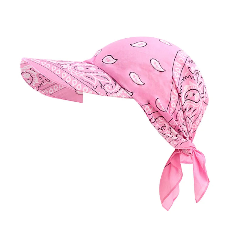 New Arrivals Women Female Cotton Paisley Head Scarf Visor Hat With Wide Brim Sunhat Summer Beach UV Protection Sun Hats Adjustable Baseball Bandana Cap Girls Ladies Summer Fashion Apparel Accessories Supplies