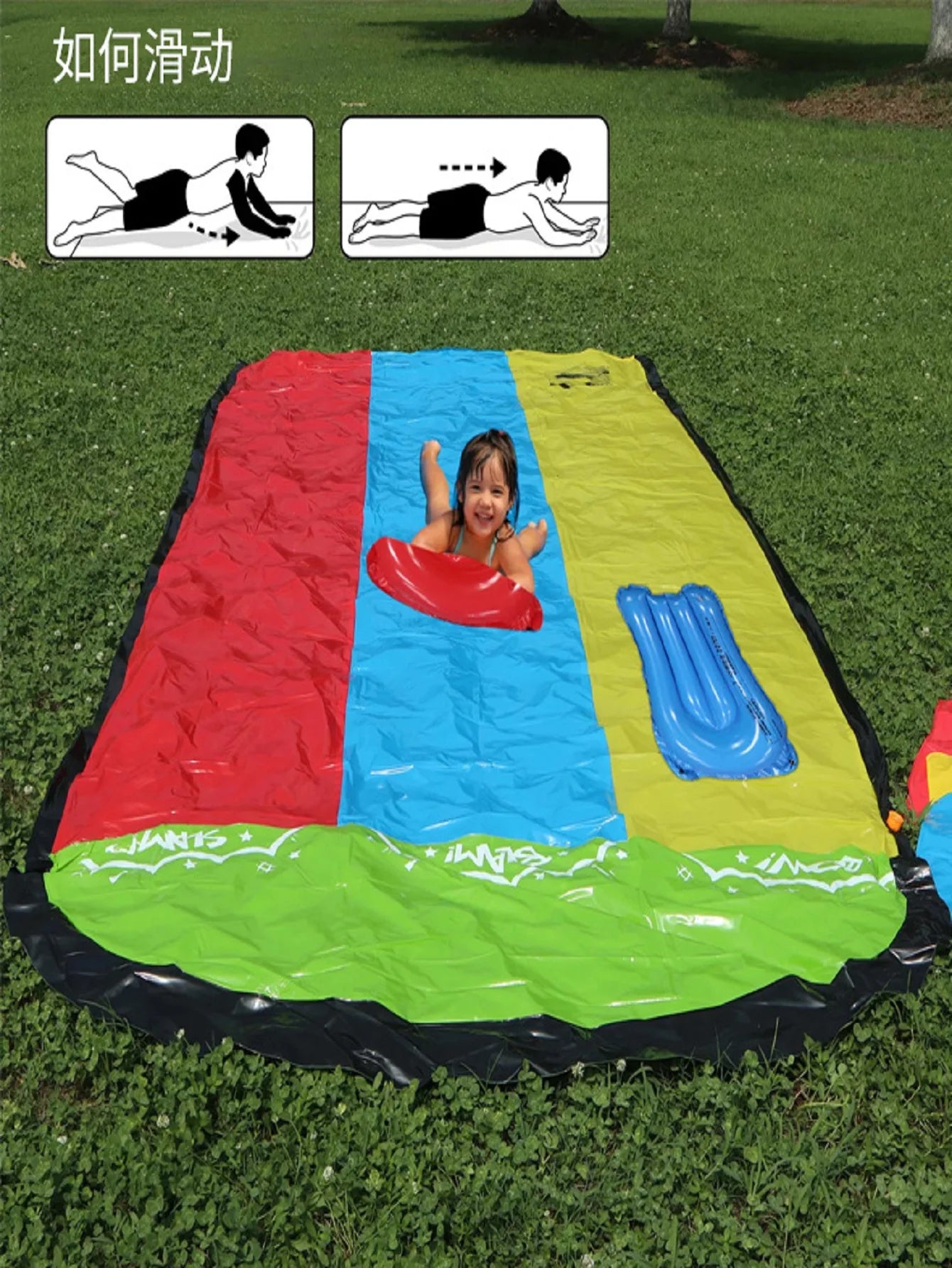 NEW Arrivals Children's Grassland, Three Person Water Slide, Children's Home Outdoor Equipment, Inflatable Water Play Toys, Lawn Spray, PVC Water Summer Water Games