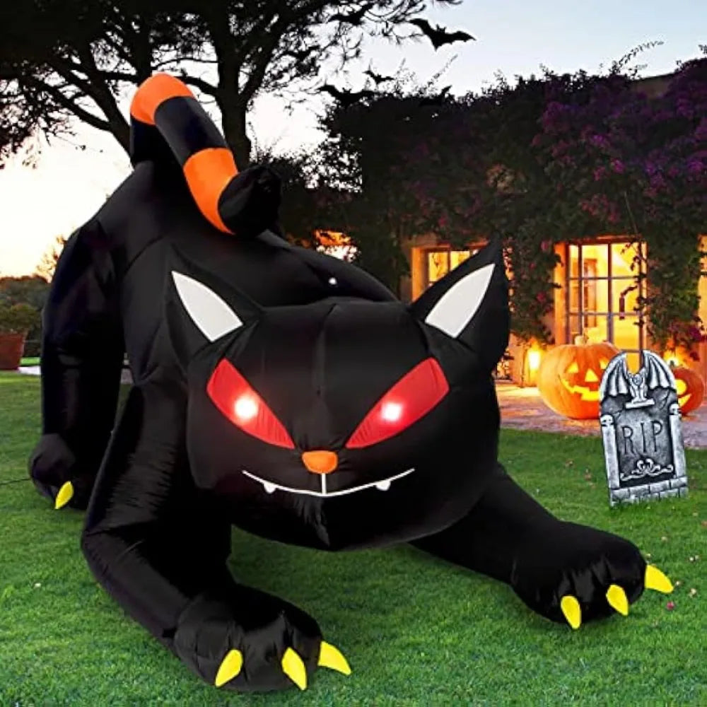 7FT LED Black Cat Halloween Inflatable Decoration Built-in LED Lights Inflatable Model Outdoor Ornament Party Garden Decor
