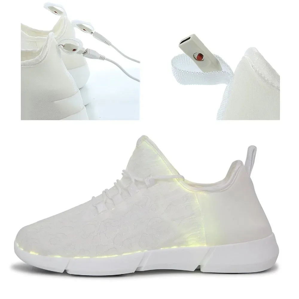 3 Colors Spring Girls Boys Rave Festival Dance Party Night Clubwear Luminous Glowing Sneakers Men Women's LED Light Shoes Flashing Adults USB Recharge Fiber Optic Shoes