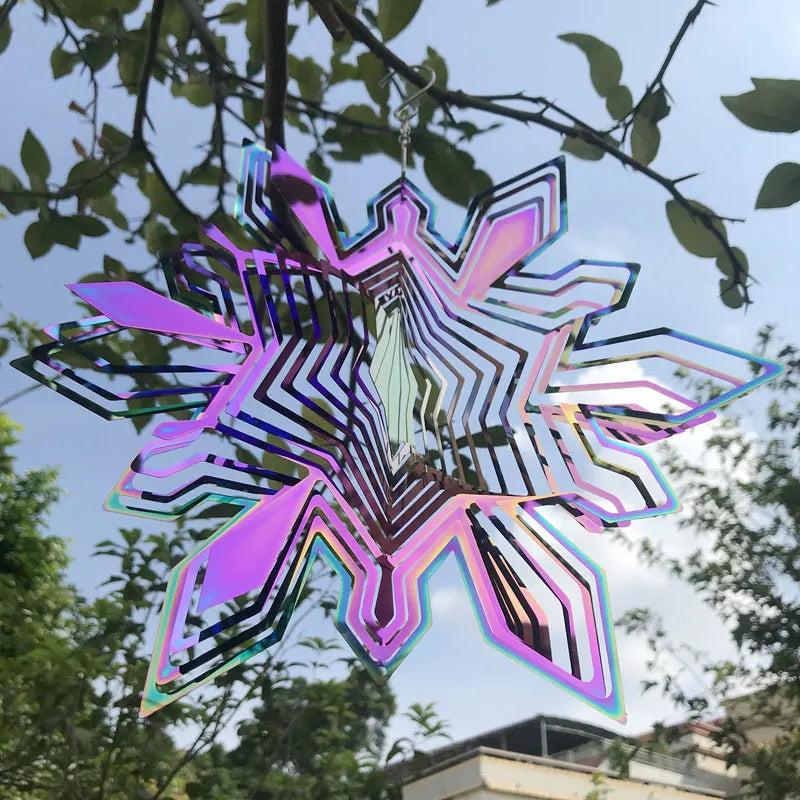 NEW Arrivals 5 Patterns Wind Spinner Chimes Home Garden Outdoor Colorful Metal Mirror Snowflake And Lightning Stainless Steel 3D Rotating Windchime