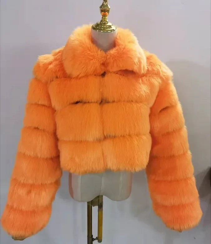 NEW Arrivals S-3XL 5 Colors Women Faux Fur Coats Fox Short Coat Turn Down Collar Zipper Full Sleeve Thick Warm Open Stitch Elegant Splice Autumn Winter Snow Outerwear Ladies Girls Luxury Fashion Clothing Supplies