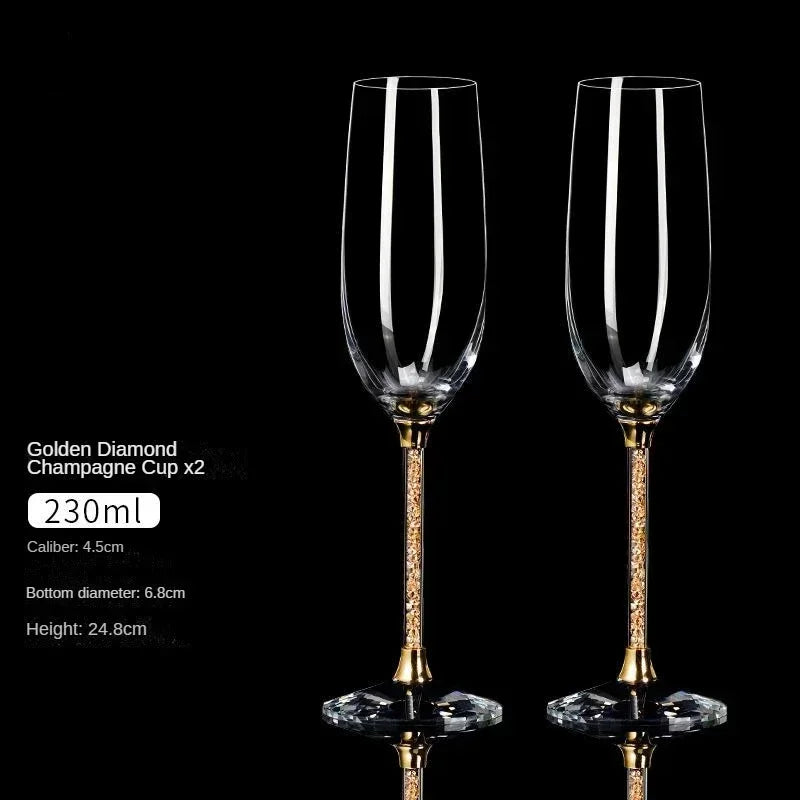 NEW European Diamond Crystal Champagne Cup Set High Beauty Handmade High Foot Cup Bubble Mug Household Wine Set Couple Pair Cups Wedding Evening Party Business Dinner Home Restaurants Barware Accessories