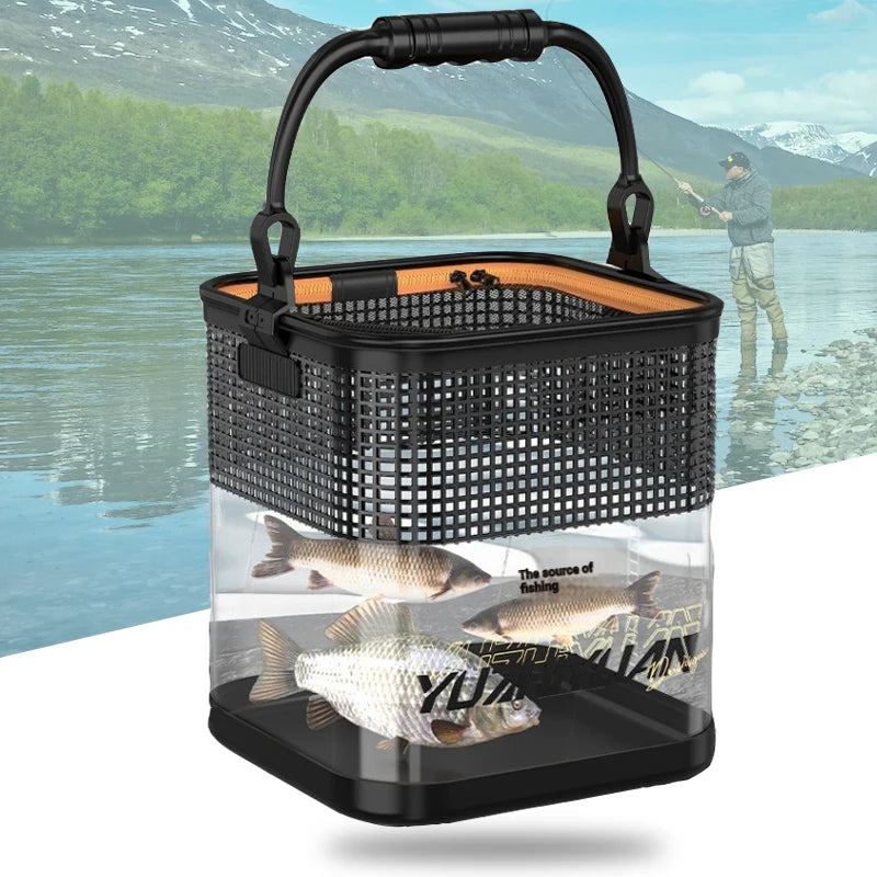 10/13L New Fishing Folding Bucket Lure Live Fish Bucket Transparent Wild Portable Fishing Dry Bag with Mesh Hole