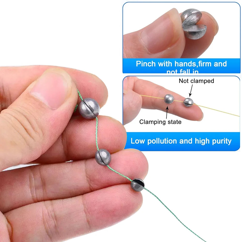 500 PCS Set Split Shot Fishing Sinkers 0.06g-5g 10 Removable Clip-On Alloy Weights 2mm-9.4mm Tackle Box  for Freshwater Saltwater Lake River Sea Boat Fishing Accessories Tools Set