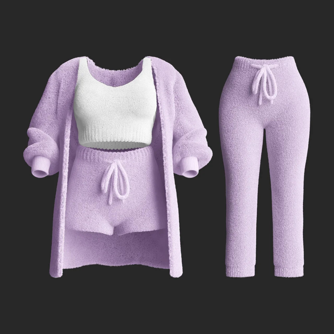 NEW Arrivals 4PCS Set 5 Colors S-2XL Women Cozy Outfits O-Neck Cropped Tank Tops Long Sleeve Fleece Warm Hooded Comfortable Loungewear Girls Sleepwear Ladies Home Wear