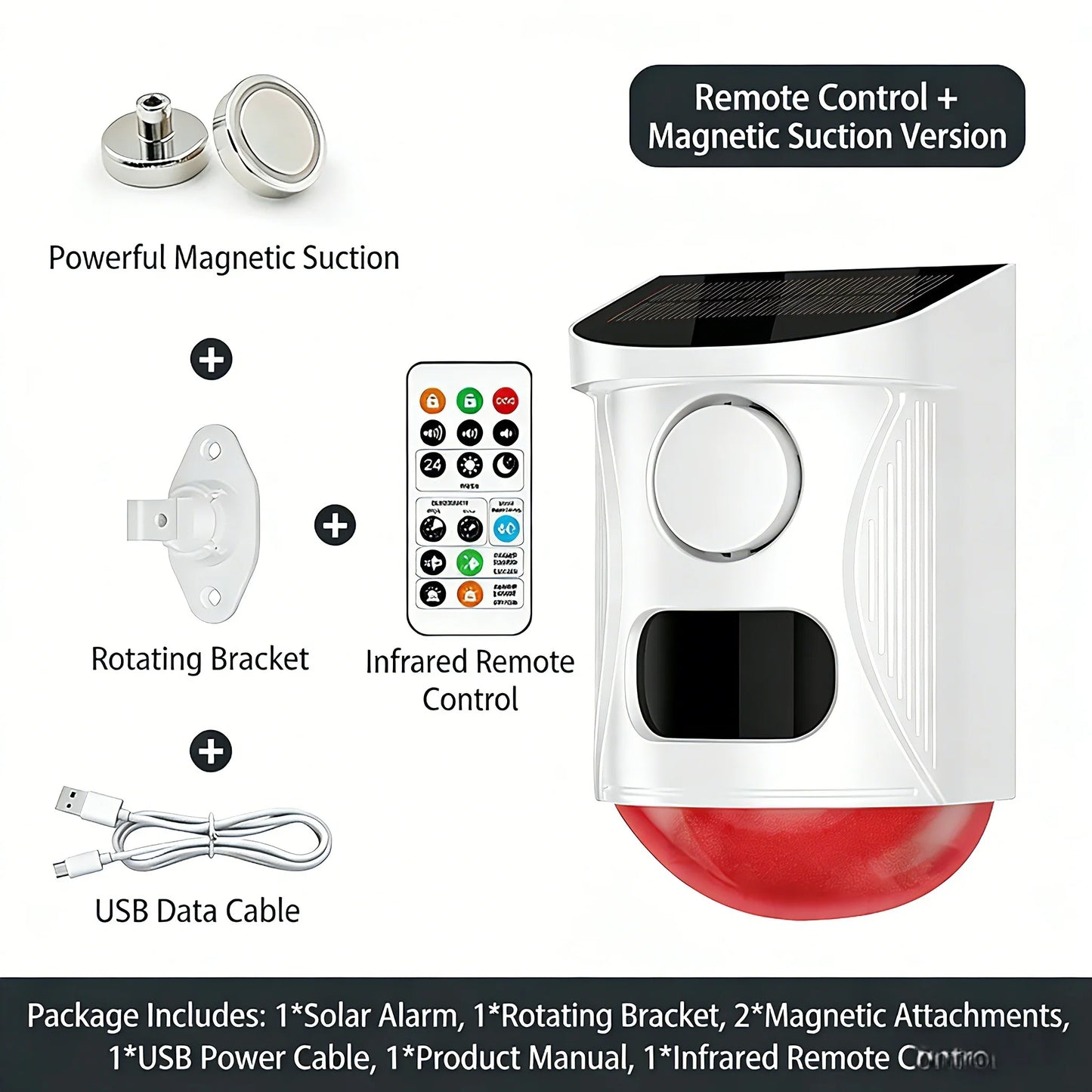 NEW Arrivals Solar Strobe Alarm Light with Motion Sensor Siren and Remote Control Outdoor Alarm Siren with Remote Controller 120db Sound Security Siren Light Home Villa Shops Security Supplies