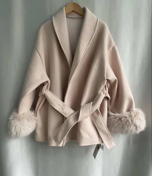 Low-Price Sales are Limited NEW Arrivals Women Patchwork Furry Long Sleeve Bandage Outwear Korean Y2K Clothes Solid Color Jackets Snow Winter Outwear Evening Nightclub Party Coats Ladies Girls Luxury Fashion Clothing Supplies