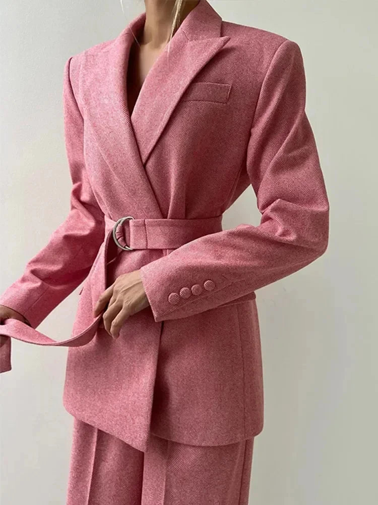 NEW Arrivals 3PCS Set UK Size Gray/Pink Color Luxury Women Top Blazer Pants Solid One Button Jacket Crop Tops High Waist Pocket Pant Evening Party Business Dinner Suit Office Lady Set