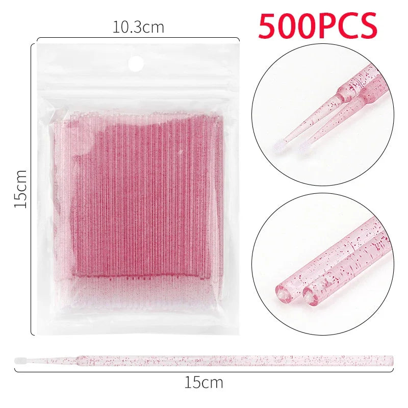 500/1000PCS 4 Colors Eyelash Wool Fiber Cleaning Brush Highly Colorful Crystal Brush Eyelash Micro Brush Beauty Makeup Clean Remover Tool Women Cosmetic Accessories