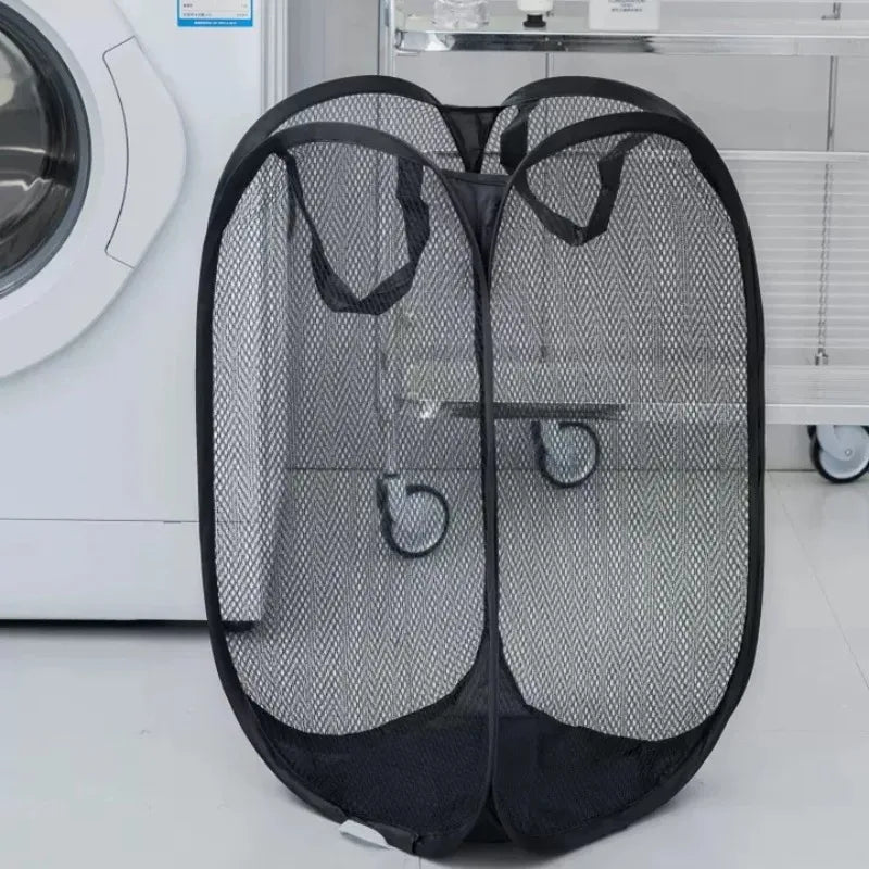 2-6 PCS Set Folding Dirty Laundry Sorting Basket Washing Frame Bathroom Cloth Mesh Storage Bag Frame Bucket Laundry Organizers Storage Pouch Laundry Accessory Sets