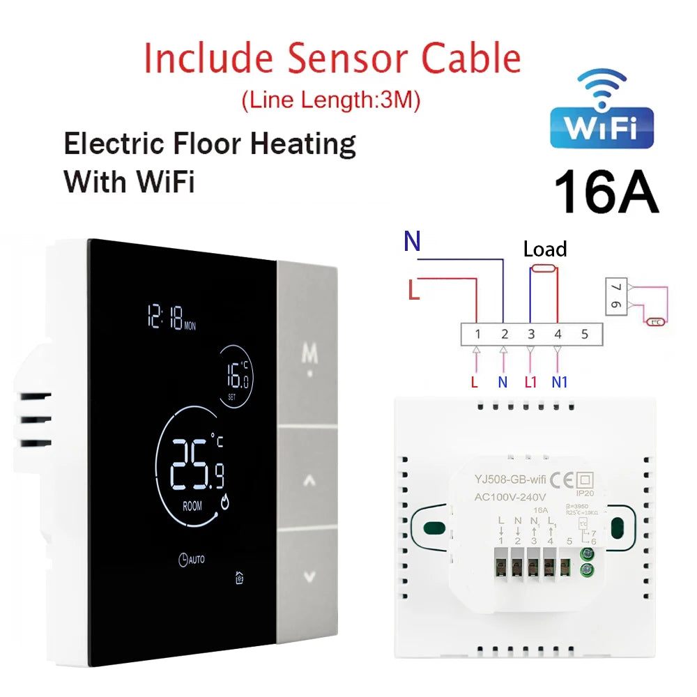 NEW Arrivals TUYA Wi-Fi Thermostat Temperature Controller Water Electric Floor Heating TRV AC100V-240V 3A 16A Digital LCD Display Wall Mounted Device