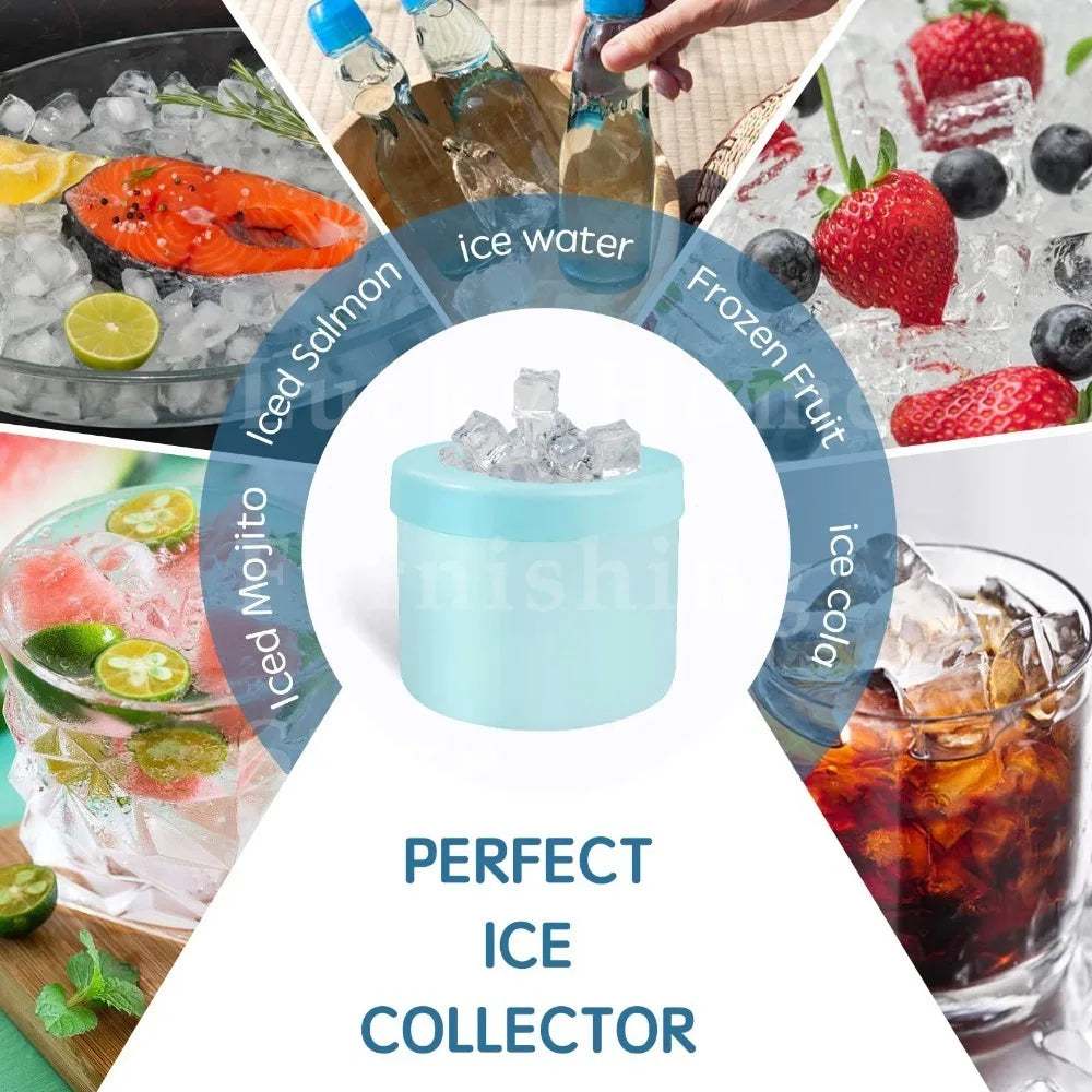 2 PCS Set Ice Bucket & Maker, Round Silicone Mold with Quick Freeze Tray, Food Safe Ice Cube Container for Party & Household Home Drinkware Accessories Barware Supplies.