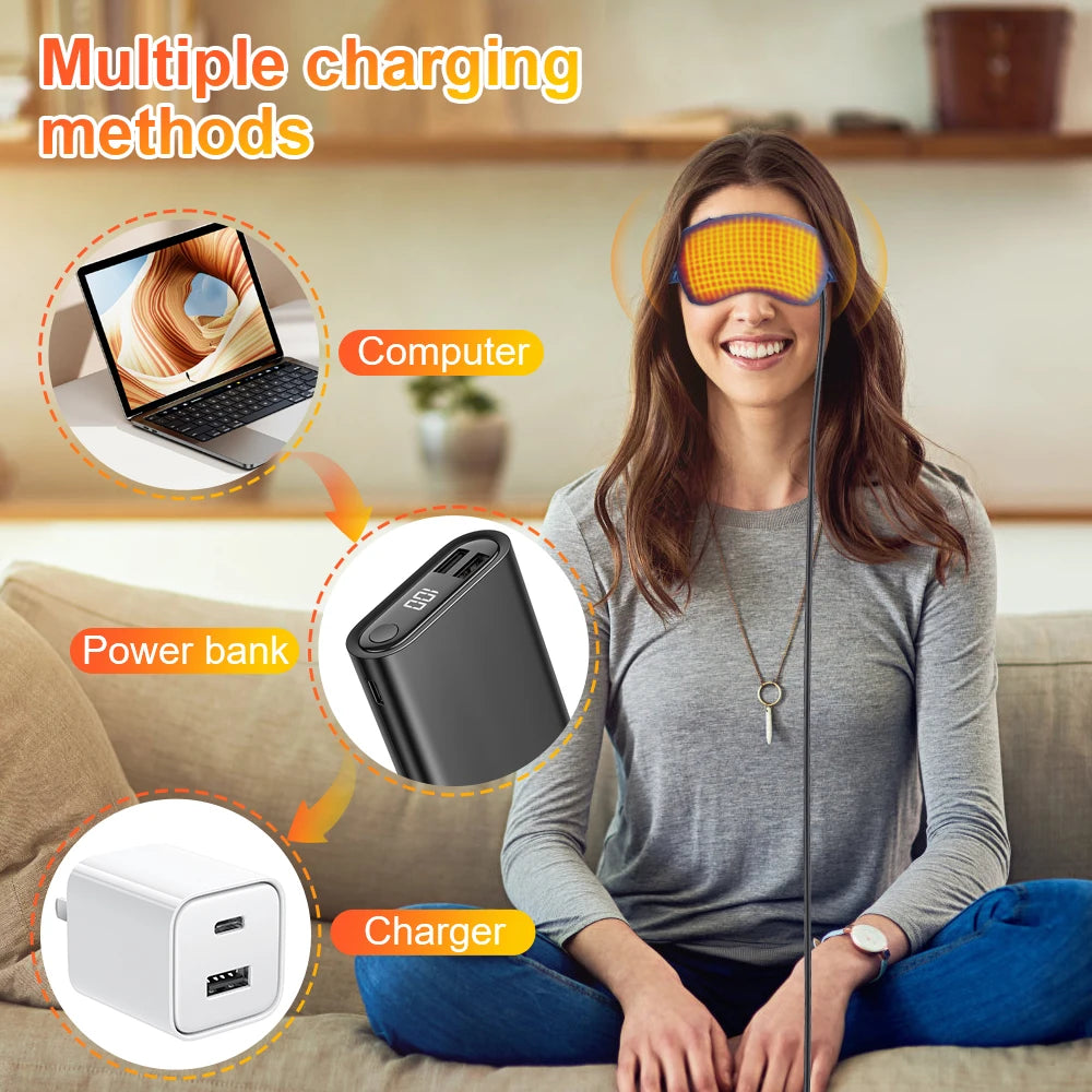 Electric Heated Eye Mask, USB Eye Mask for Dry Eyes with Constant Heating Temperature, Warm Compress Heating Pad for Sleep Dark Circles Removal Eye Strain Massage Relaxation Mask