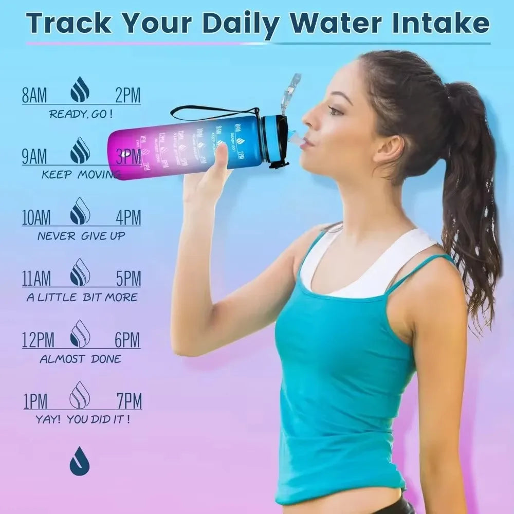 1000ml 32 Oz Leakproof Water Bottles with Times to Drink and Straw Motivational Drinking Sports Water Bottle for Fitnes Gym Outdoor