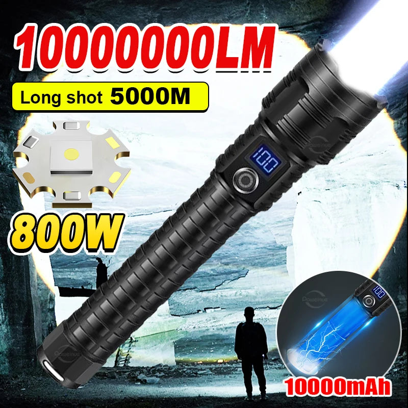 High Power LED Flashlights Type-C Rechargeable LED Torch  5000M Ultra Powerful Flashlight Outdoor Tactical Lantern