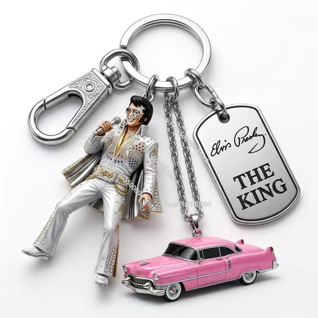 Michael Jackson and Elvis Presley 43rd Anniversary Metal Keychain Michael Jackson Keychain Flag Skull Shaped Personalized Car Trendy Accessories