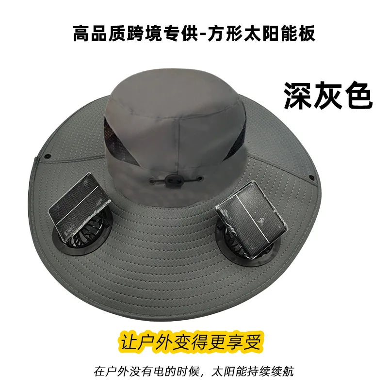 Japanese Solar Air Cooler Powered Fan Cooling Cap, High Wind Power, Summer Outdoor Beach Camping Hiking , Cross-Border, Large Brim, UV Fishing, Sun Visor, Hiking Caps