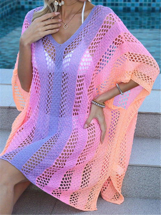 New Hole Beach Cover Ups for Swimwear Women Summer Beach Outfits Sundress Sexy Hollow Out Pink Swim Wear See Through Split Tunic