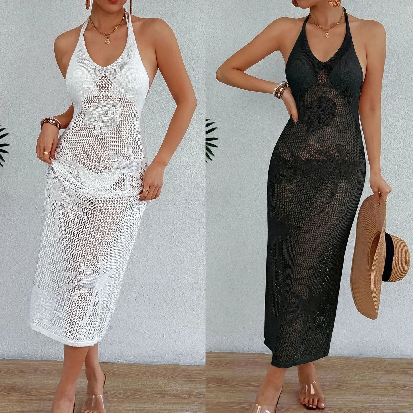 Sexy Lace Beach See Through Dress Women's Crossbody Strap Dress with Ribbon Decoration Split Design Swimsuit Swimwear Beachwear Bikini Cover Ups Dress Ladies Swimming Bathing Apparel Supplies