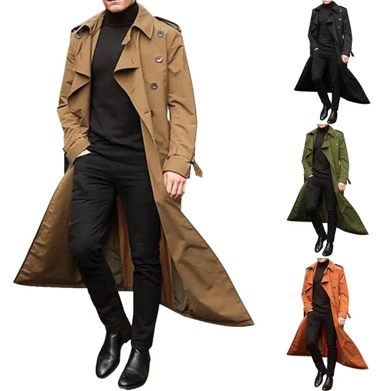 S-2XL Men's Trench Mid To Long Windbreaker for Autumn and Winter European and American Men's Long Outdoor Casual Windproof Trench