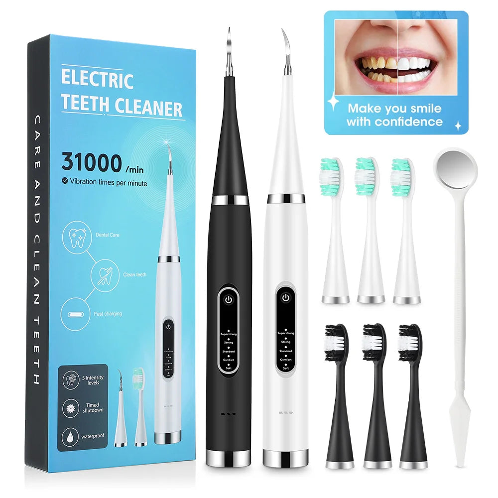 Wireless Electric Ultrasonic Dental Calculus Scaler 5 Modes Oral Teeth Tartar Remover Plaque Stains Removal Teeth Cleaner Teeth Whitening Oral Hygiene Care Kit Dentistry Tools Set