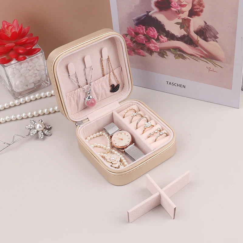 Portable Jewelry Storage Box Travel Organizer Jewelry Case PU Leather Storage Earrings Necklace Ring Jewelry Organizer Display